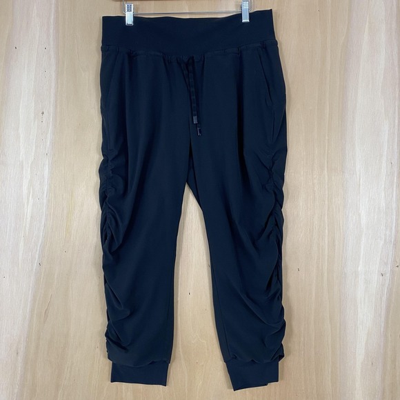 Athleta Pants - Athleta Attitude Lined Pants Womens 10P Black Ruched Jogger Activewear Pull On